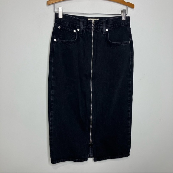 Etica ethically made Veta pencil skirt dark black denim full zip front womens 27 - Picture 2 of 12